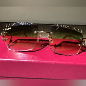 Big C Cartier wire sunglasses diamond cut lens transparent green and gold